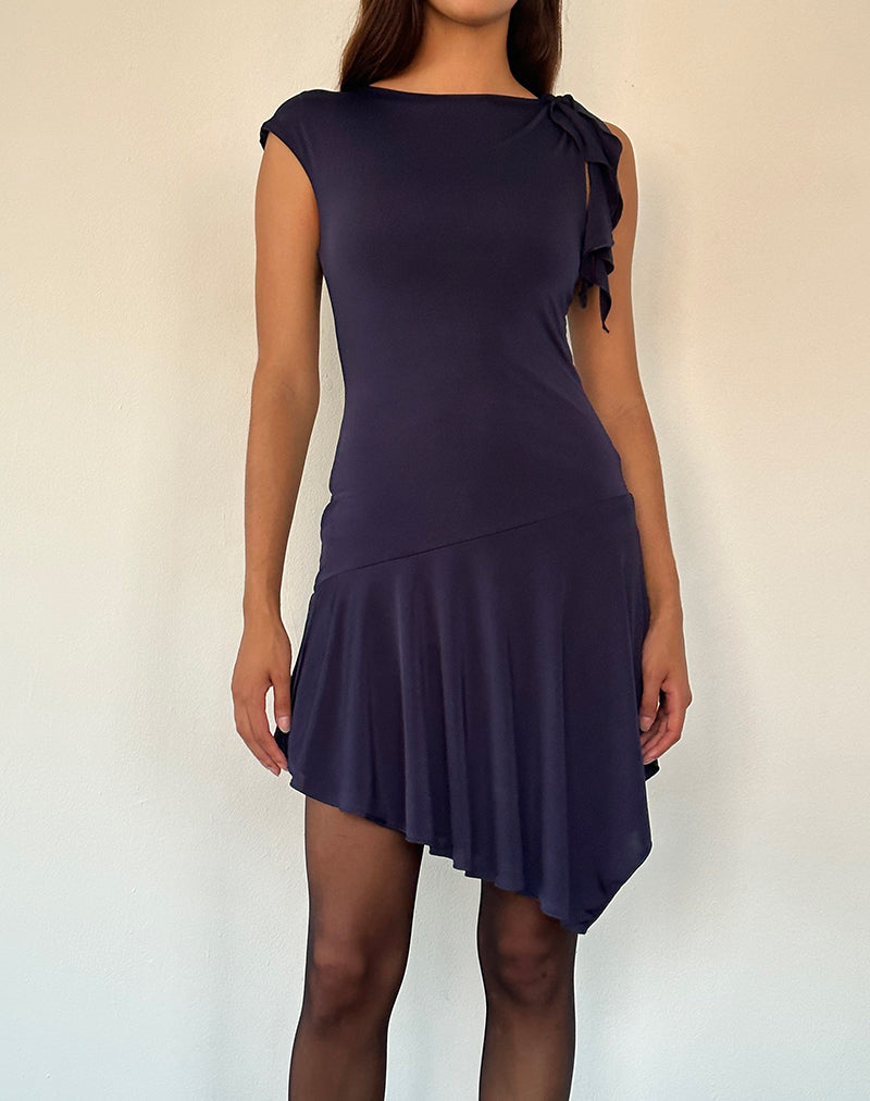 Image of Winslow Asymmetrisches Rüschen-Minikleid in Navy