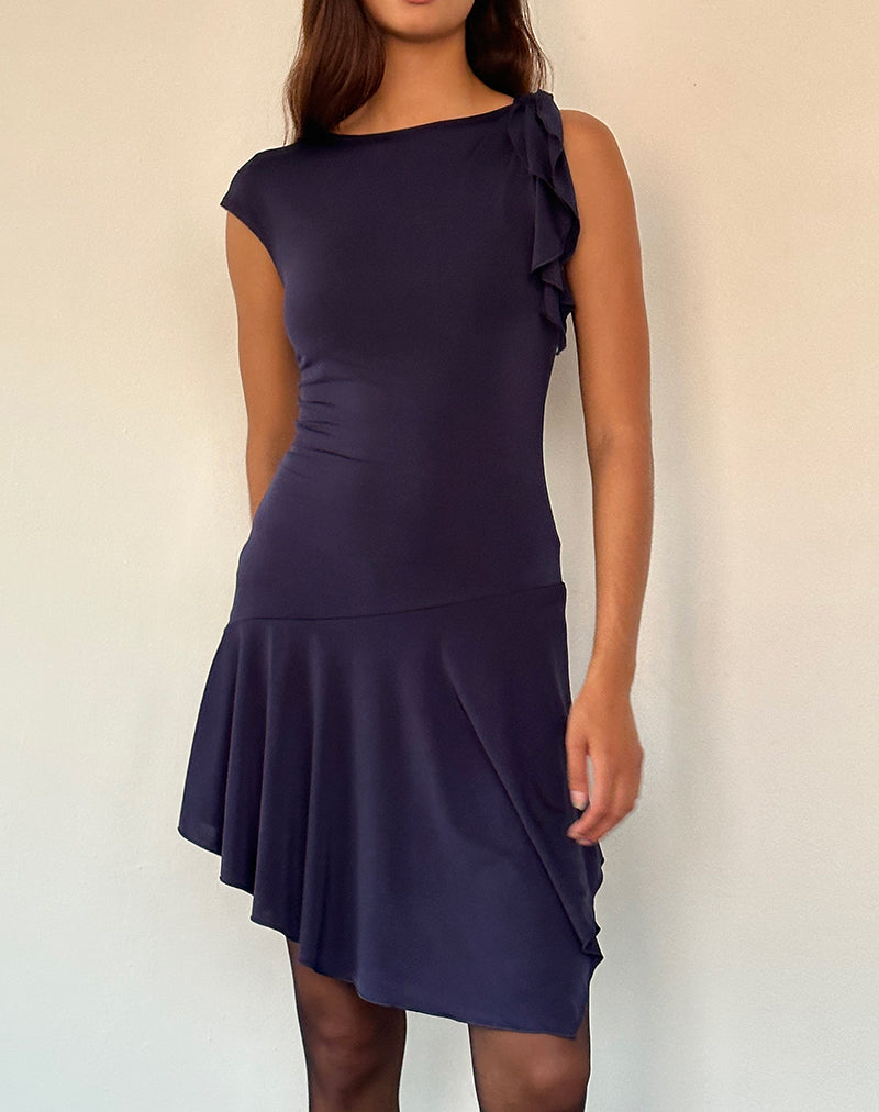 Winslow Asymmetrisches Rüschen-Minikleid in Navy