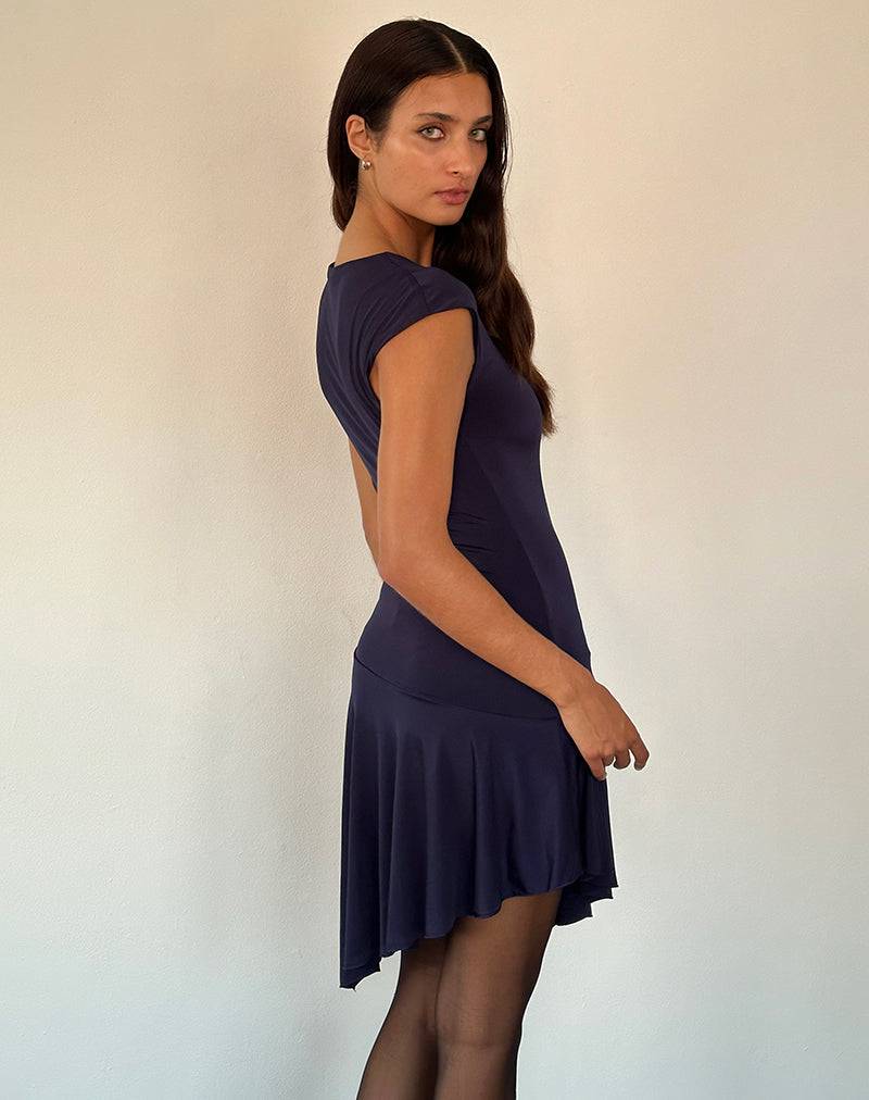 Image of Winslow Asymmetrisches Rüschen-Minikleid in Navy