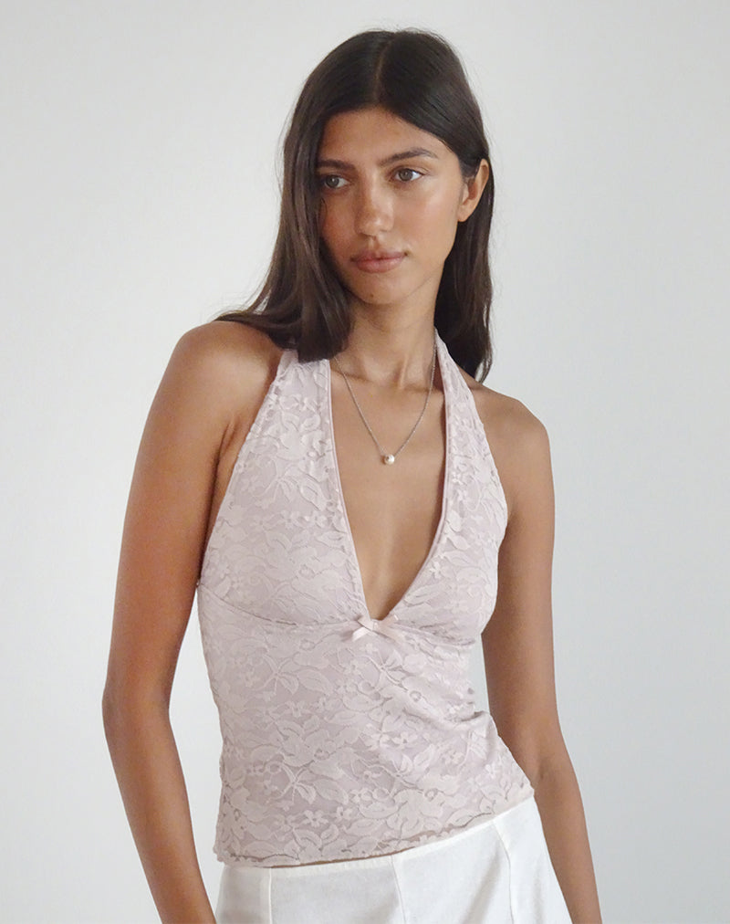 Image of Aksa Halterneck Top in Lace Lotus Pink