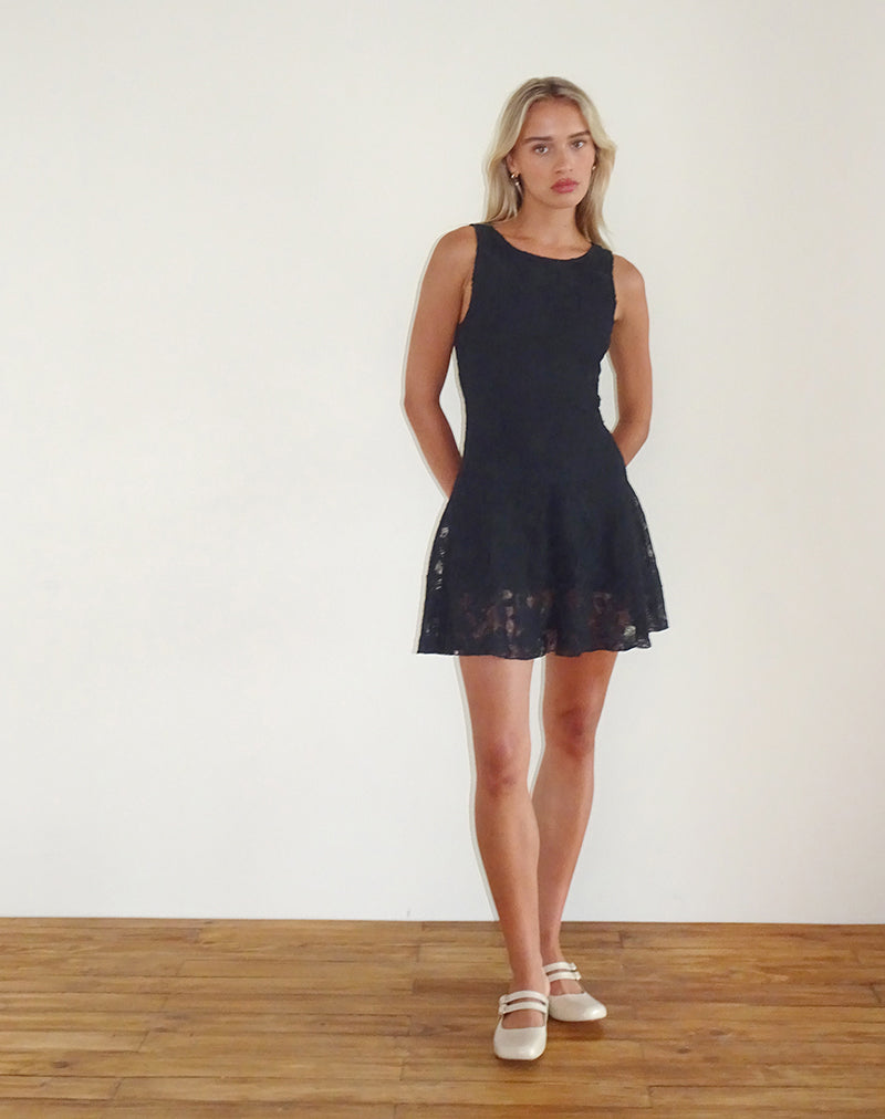 image of Ambika Dress in Textured Lace Rose Black