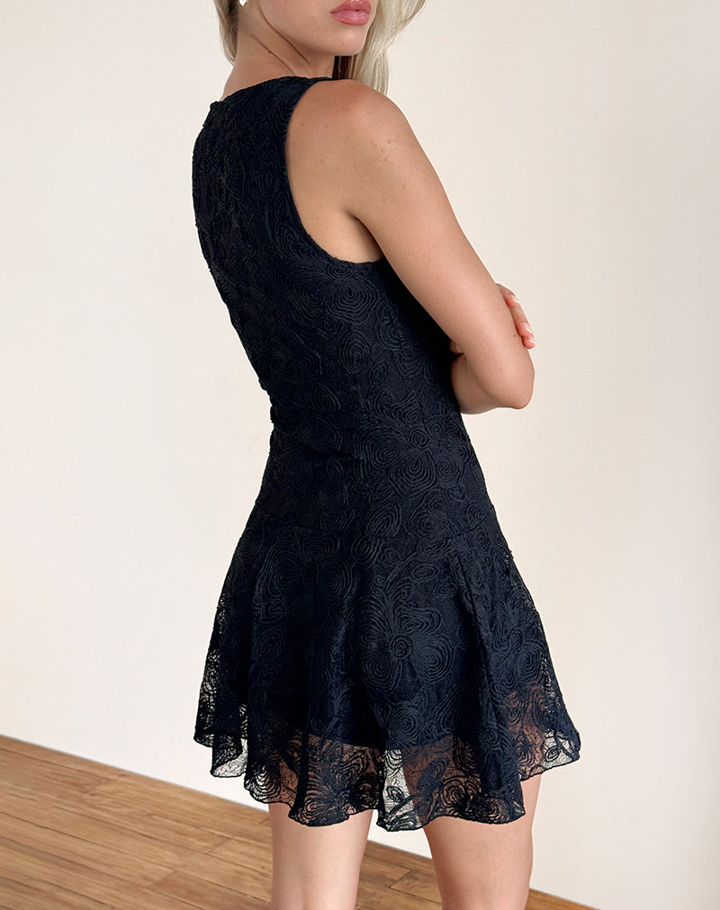 image of Ambika Dress in Textured Lace Rose Black