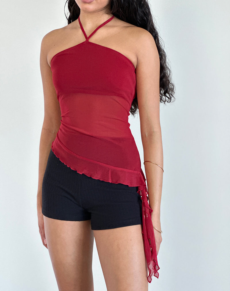 Image of Arabella Halterneck Top in Mesh Cherry