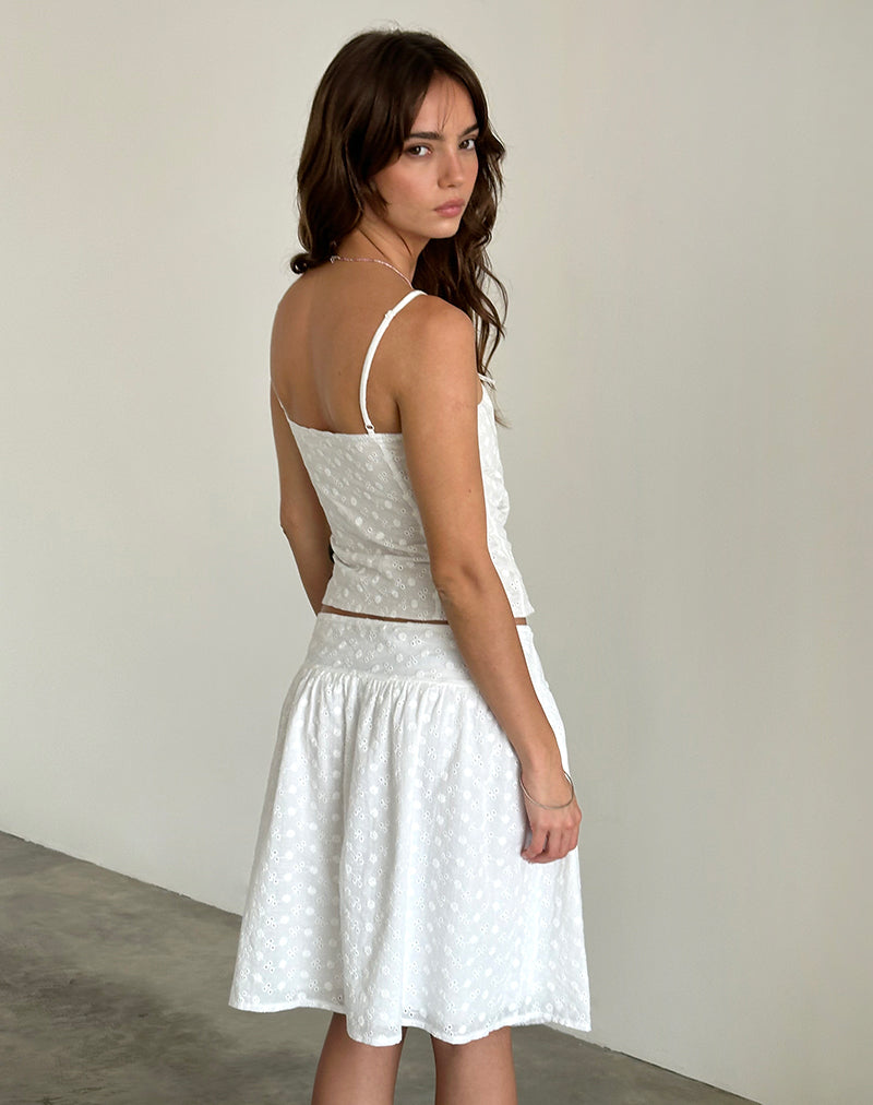 Image of Aristia Midi Skirt in Woven Broderie White