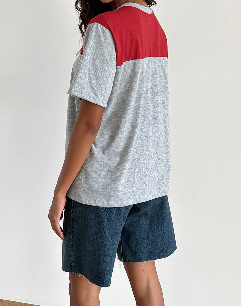 Image of Balap Oversized Top in Grey Marl and Adrenaline Red with '98' Emb