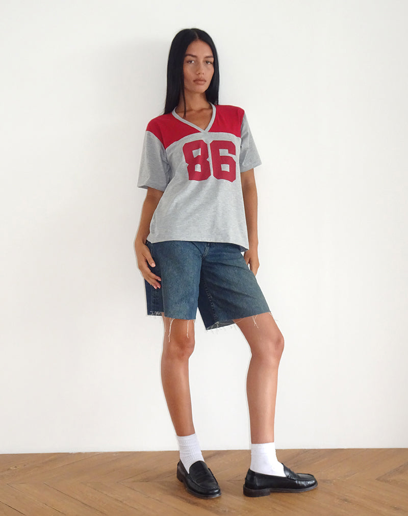 Balap Oversized Top in Grey Marl and Adrenaline Red with '86' Emb