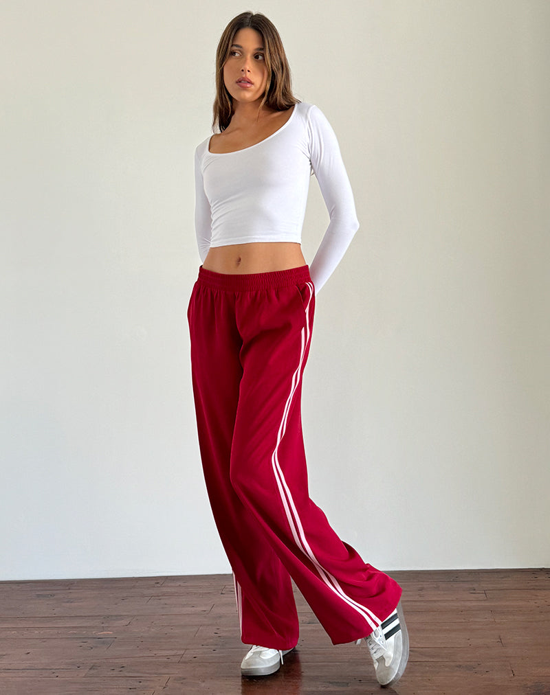 Image of Bennett Wide Leg Trouser in Tailoring Red with Pink Stripe