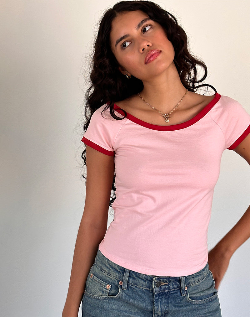 Image of Bitha Top in Ballet Pink with Adrenaline Red Binding