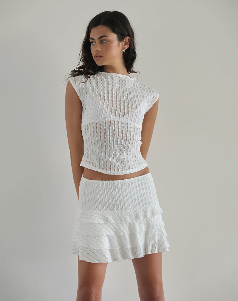 image of Carlota Mini Skirt in Crinkle White