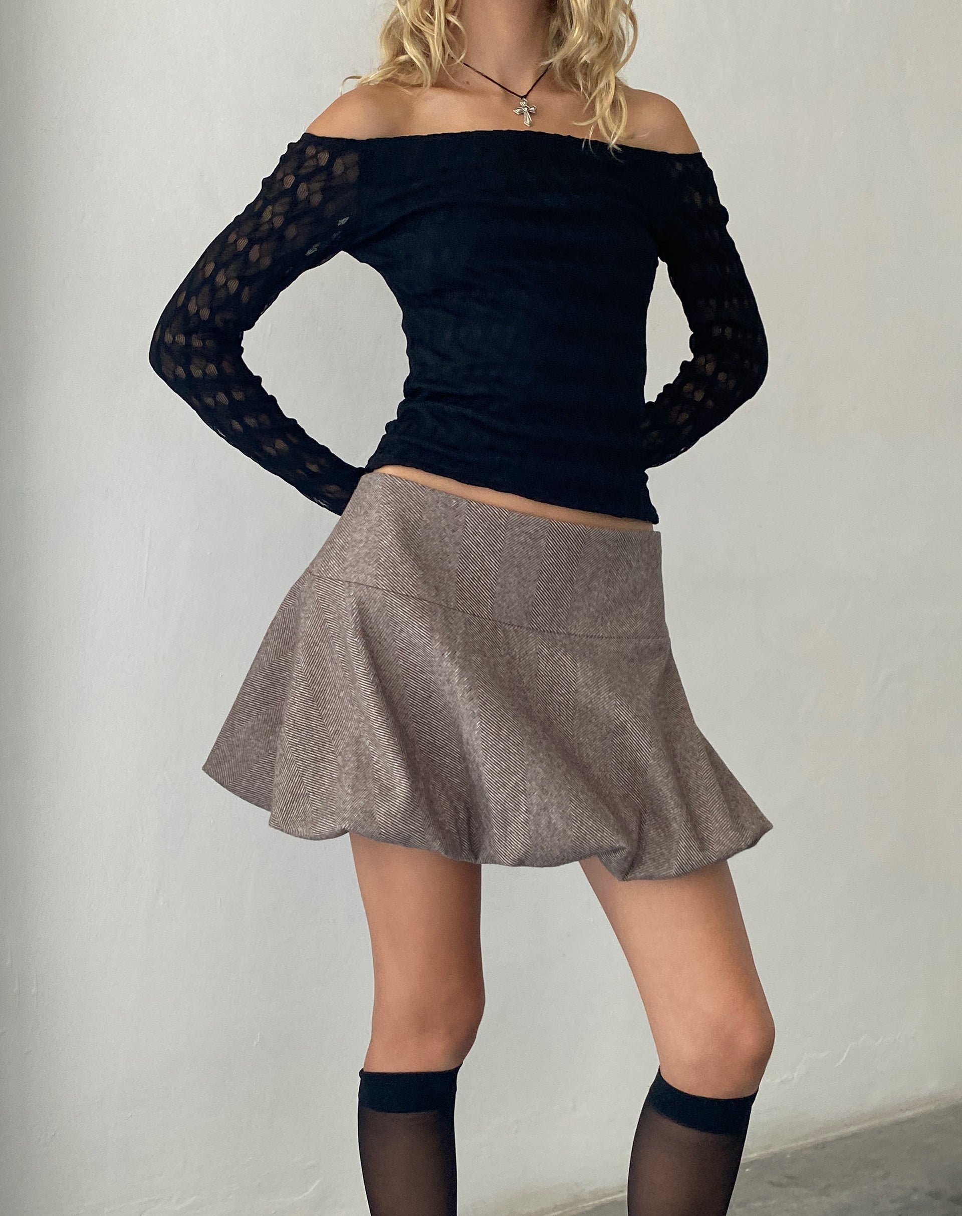 Imagen de Celina Minifalda abullonada en marrón oscuro Sastrería