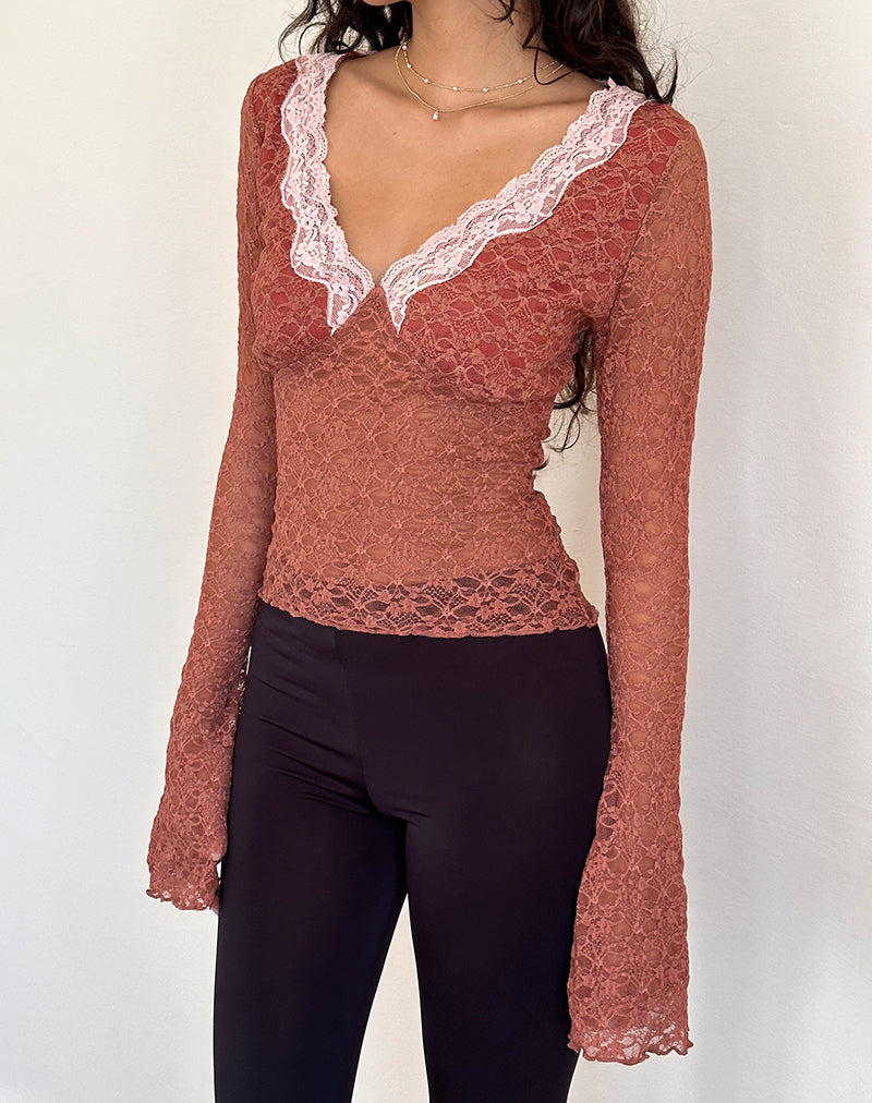 Chantal Long Sleeve Lace Top in Withered Rose