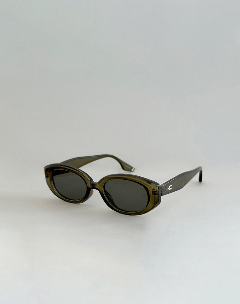 Image of Chelonia Oval Sunglasses in Dark Olive