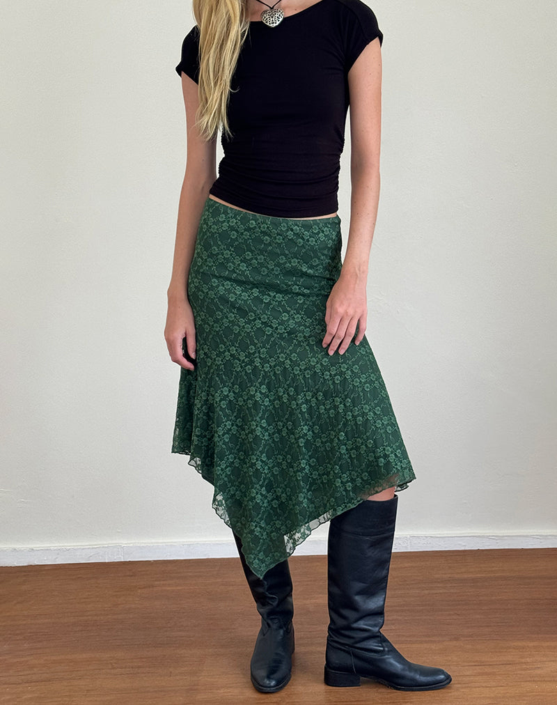 Image of Cinta Midi Skirt in Sage Canina Rose Lace