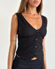 image of Cyna Button Through Vest Top in Black Linen