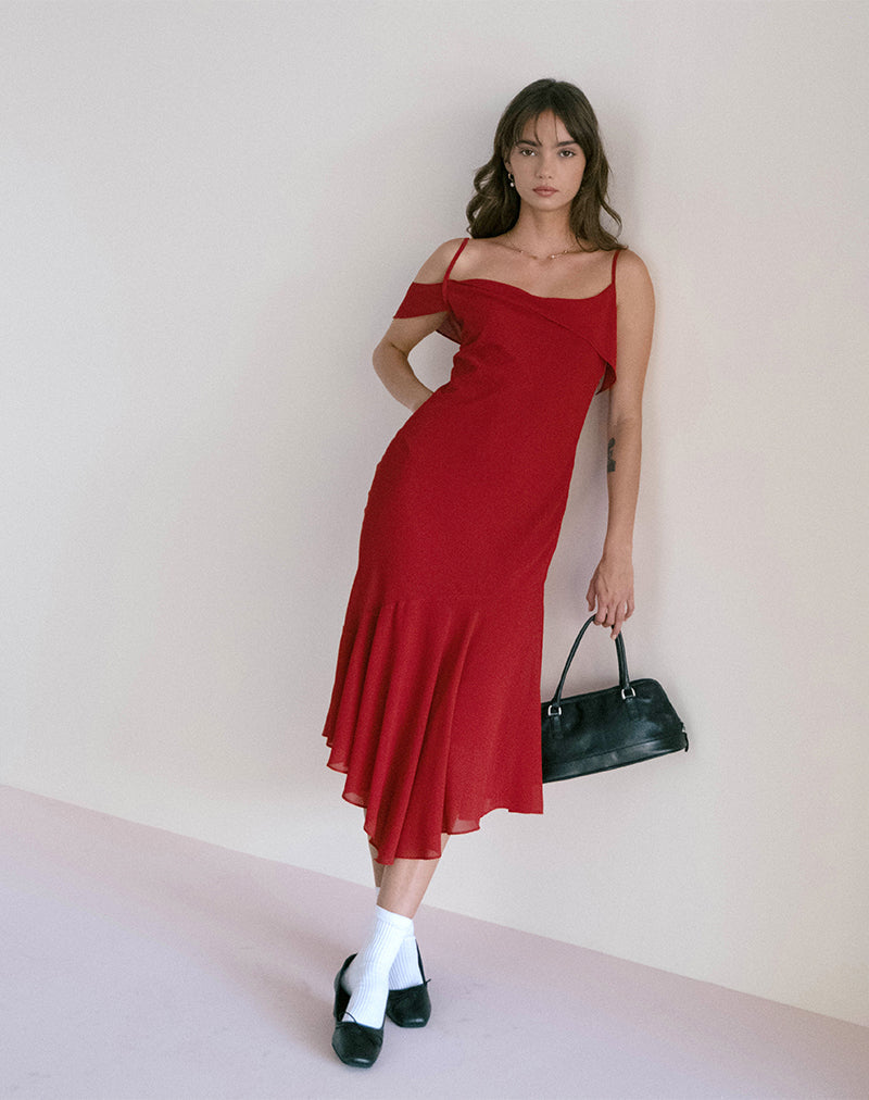 Vestido midi de gasa Dansya en rojo