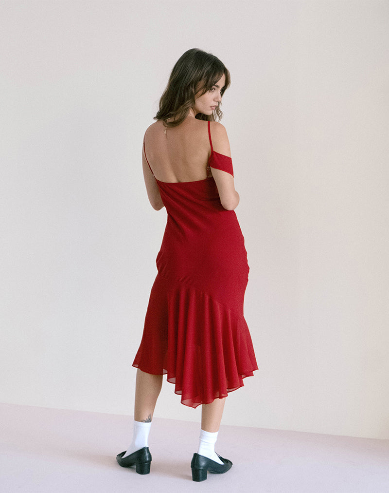 Vestido midi de gasa Dansya en rojo