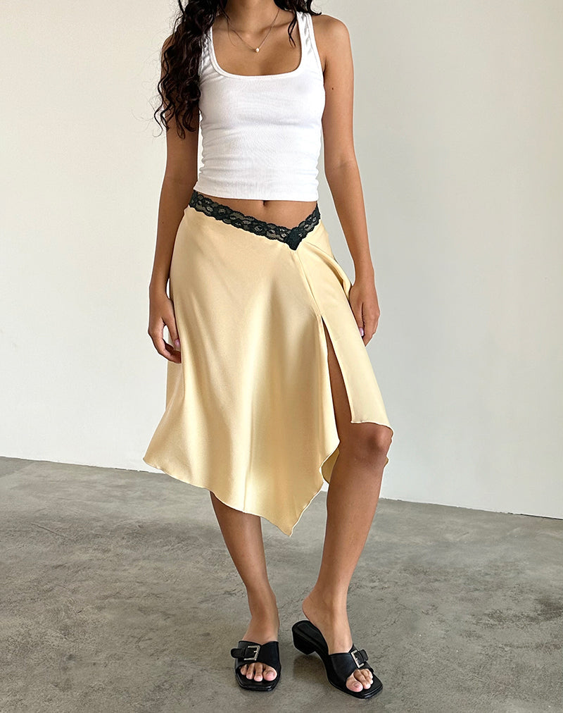 Image of Houda Midi Skirt in Buttermilk with Grey Lace