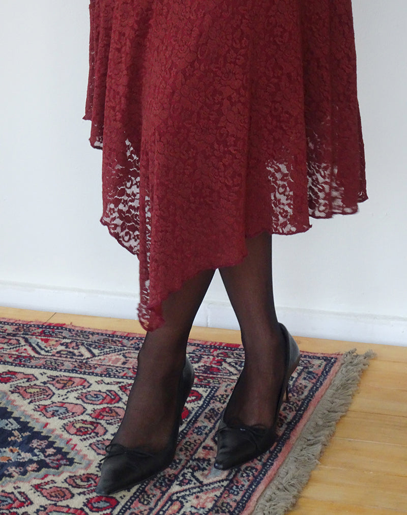 Imagen del vestido Drusilla Midi de encaje rosa Borgoña