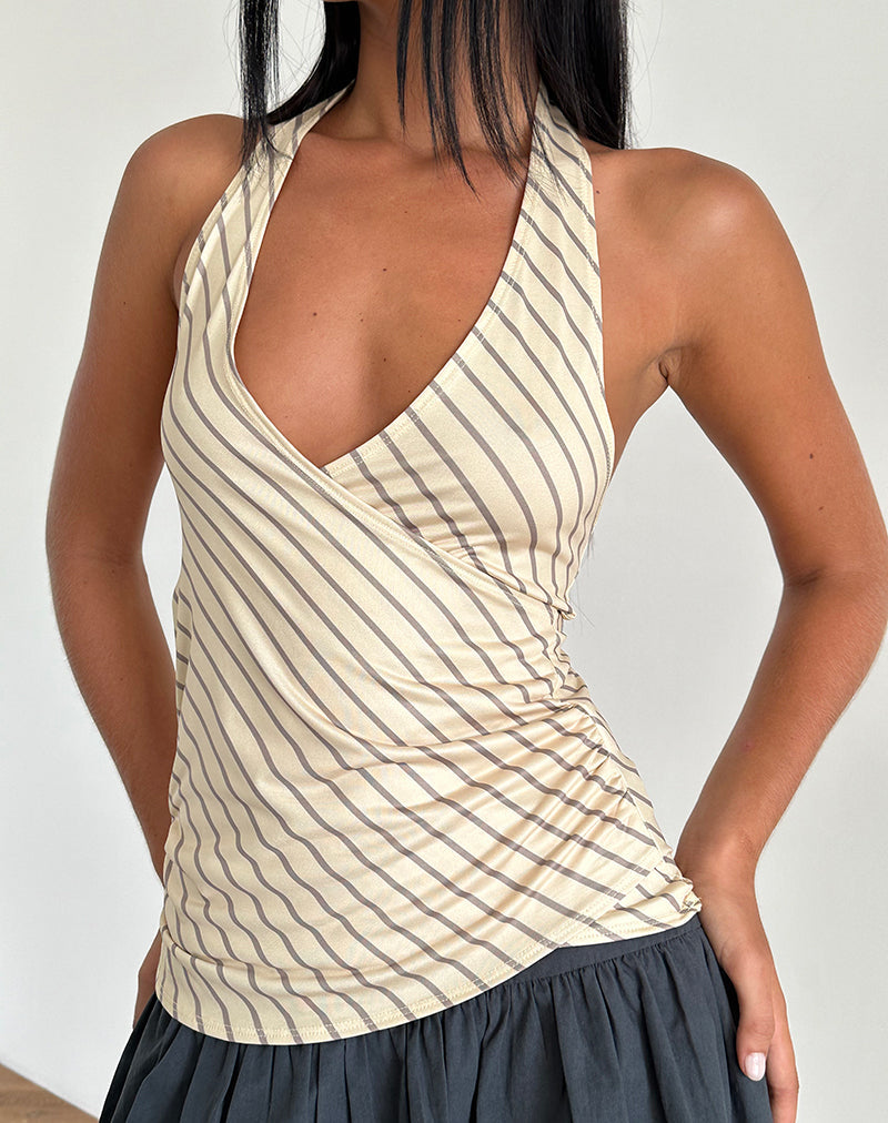 image of Fayez Slinky Top in Yellow Diagonal Stripe