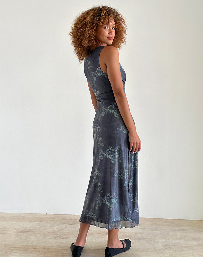 image of Gabriela Midi Dress in Faded Botanical Green