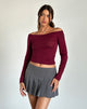 Image of Gavya Bardot Long Sleeve Top in Burgundy