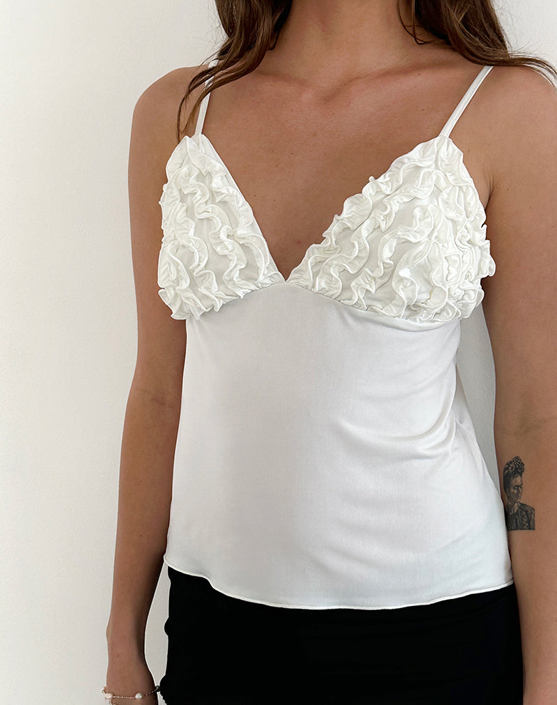 Image of Gio Ruffle Cami Top in Slinky Ivory