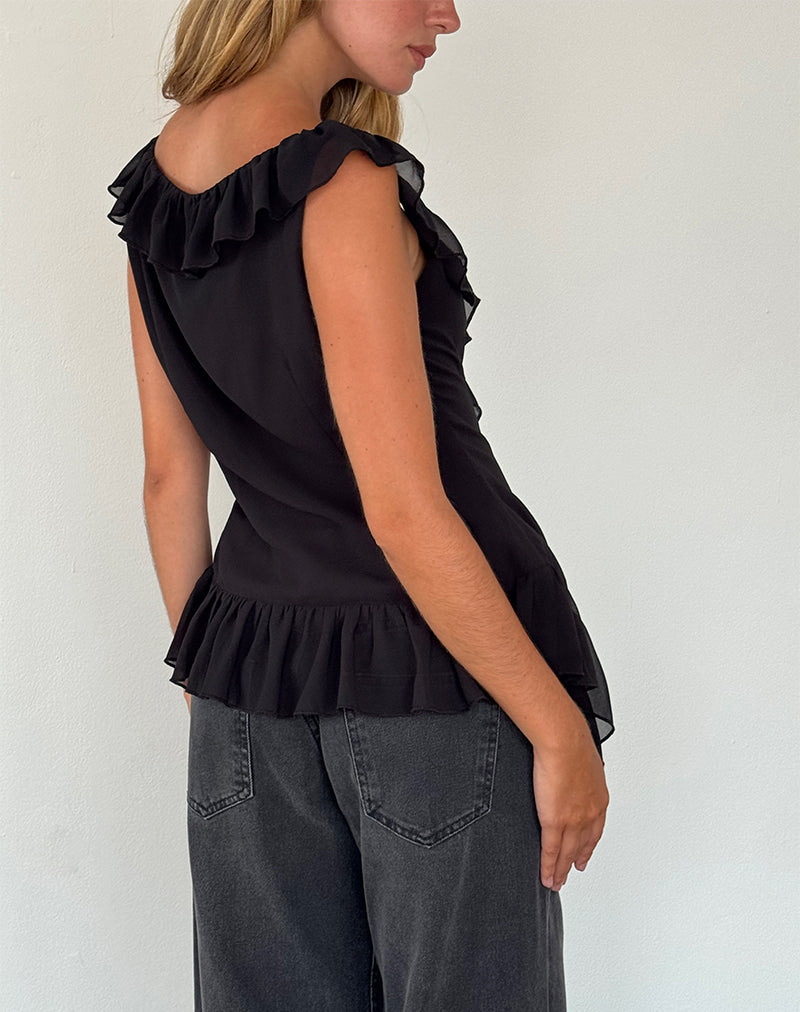 Image of Glaiza Ruffle Cami Top in Black