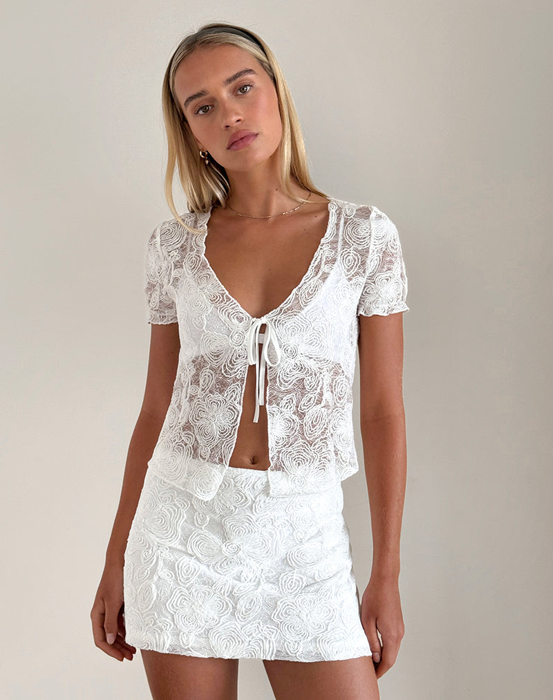 image of Hillary Tie Top in Textured Floral White