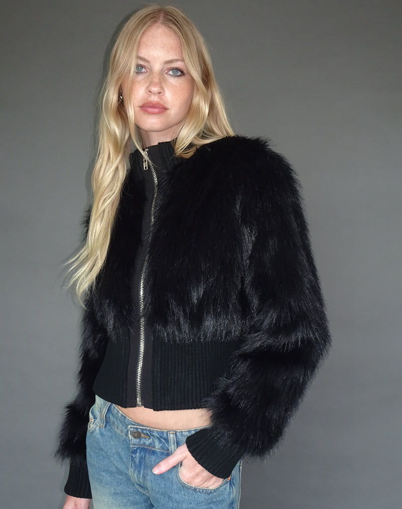 Imagen de Homari Shaggy Faux Fur Jacket in Black