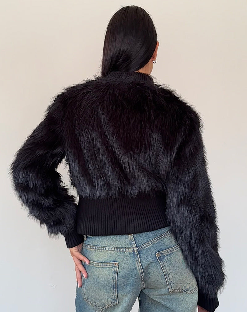 Imagen de Homari Shaggy Faux Fur Jacket in Black