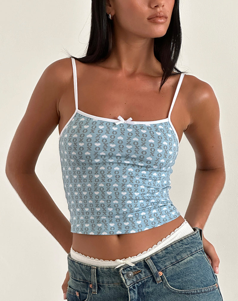 Isna Cami Top in Powder Blue XO Heart Print