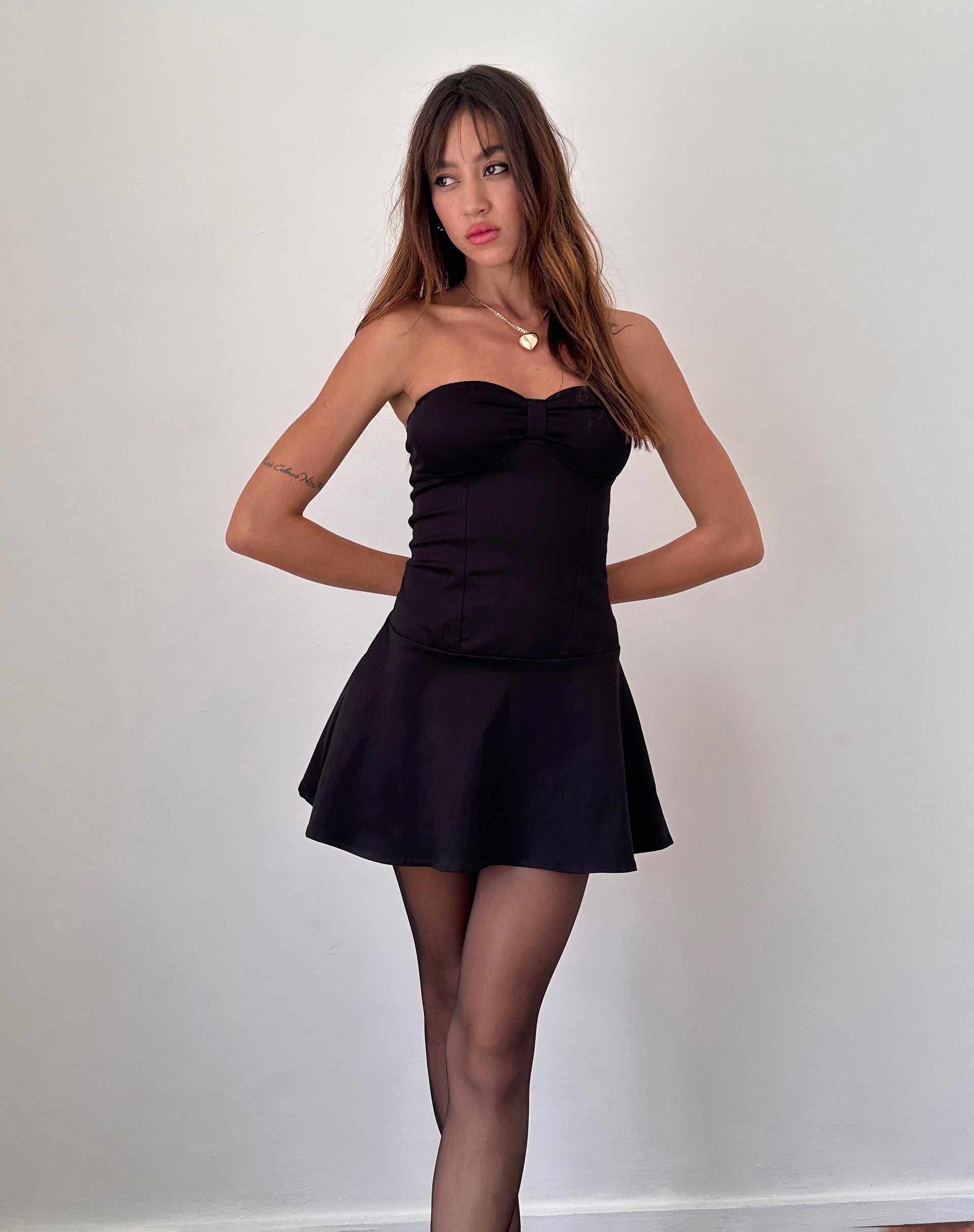 Imagen de Javas Bandeau Mini Dress in Black Sateen