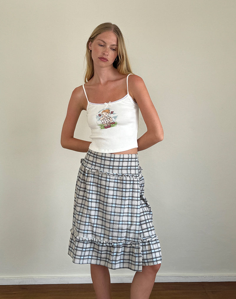 Image of Kasya Midi Skirt in Pastel Blue Tartan