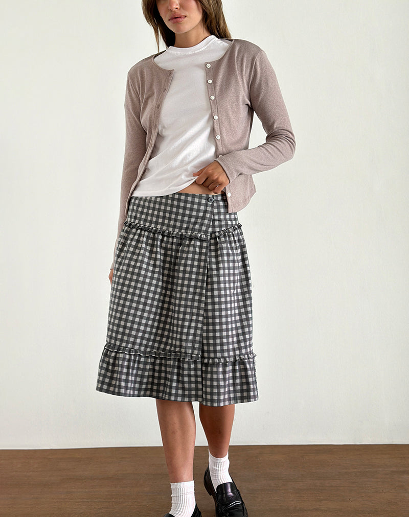 Kasya Midi Skirt in Tonal Gingham Black and Grey