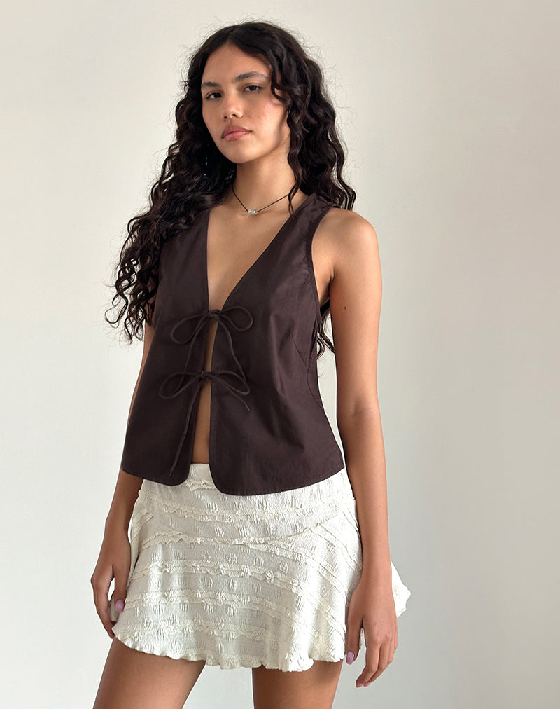 Kayve Tie Front Top in Poplin Deep Mahogany