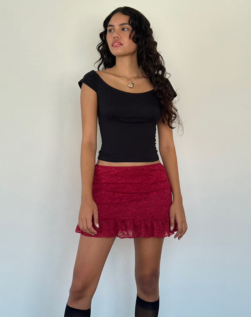 Image of Krecia Mini Skirt in Deep Red Lace