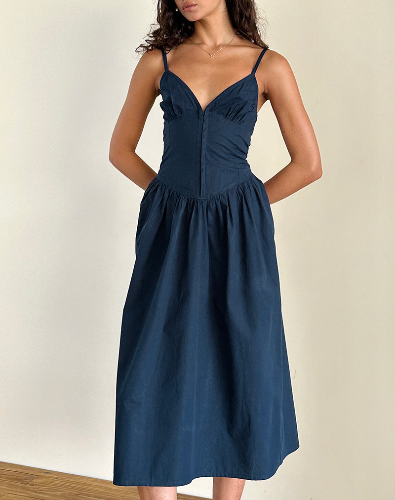 Krista Maxi Dress in Poplin Navy