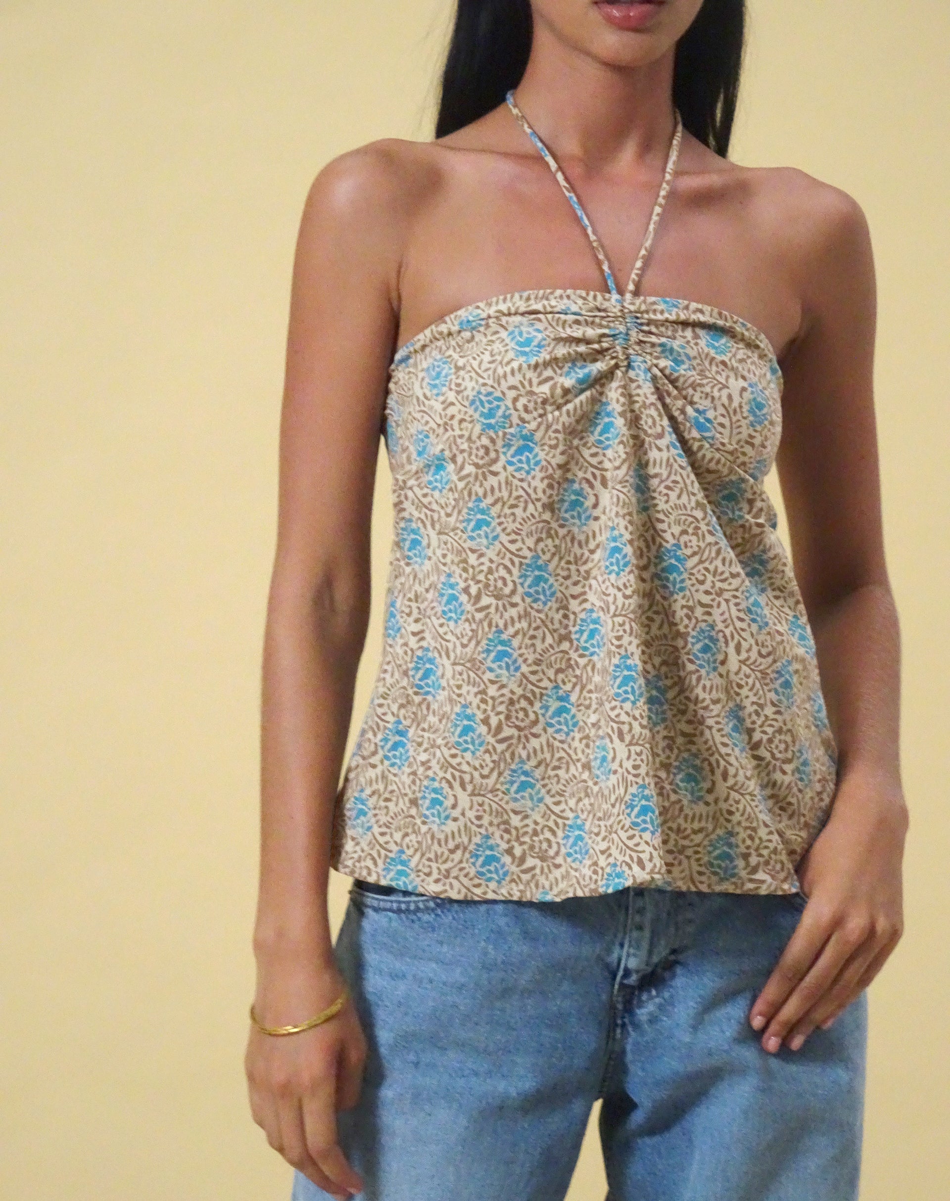 image of Laeri Halterneck Top in Bohemian Batik Blue Brown