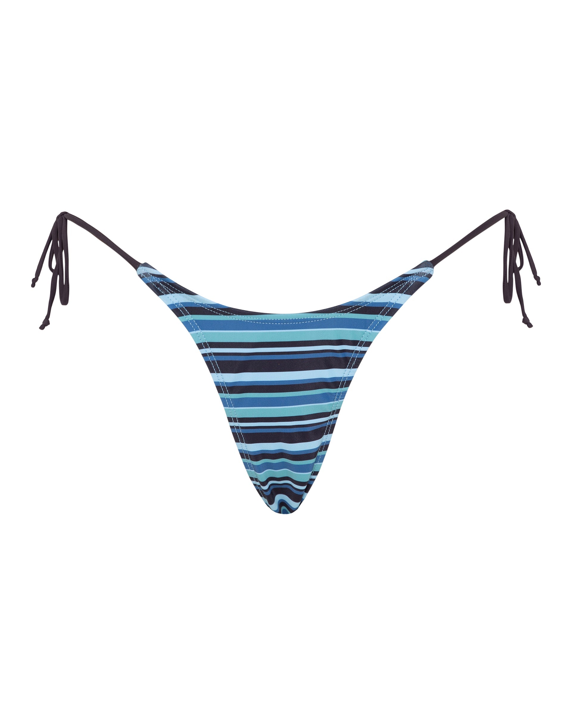 Imagen de braguita de bikini Lentra de rayas azules con lazo marrón