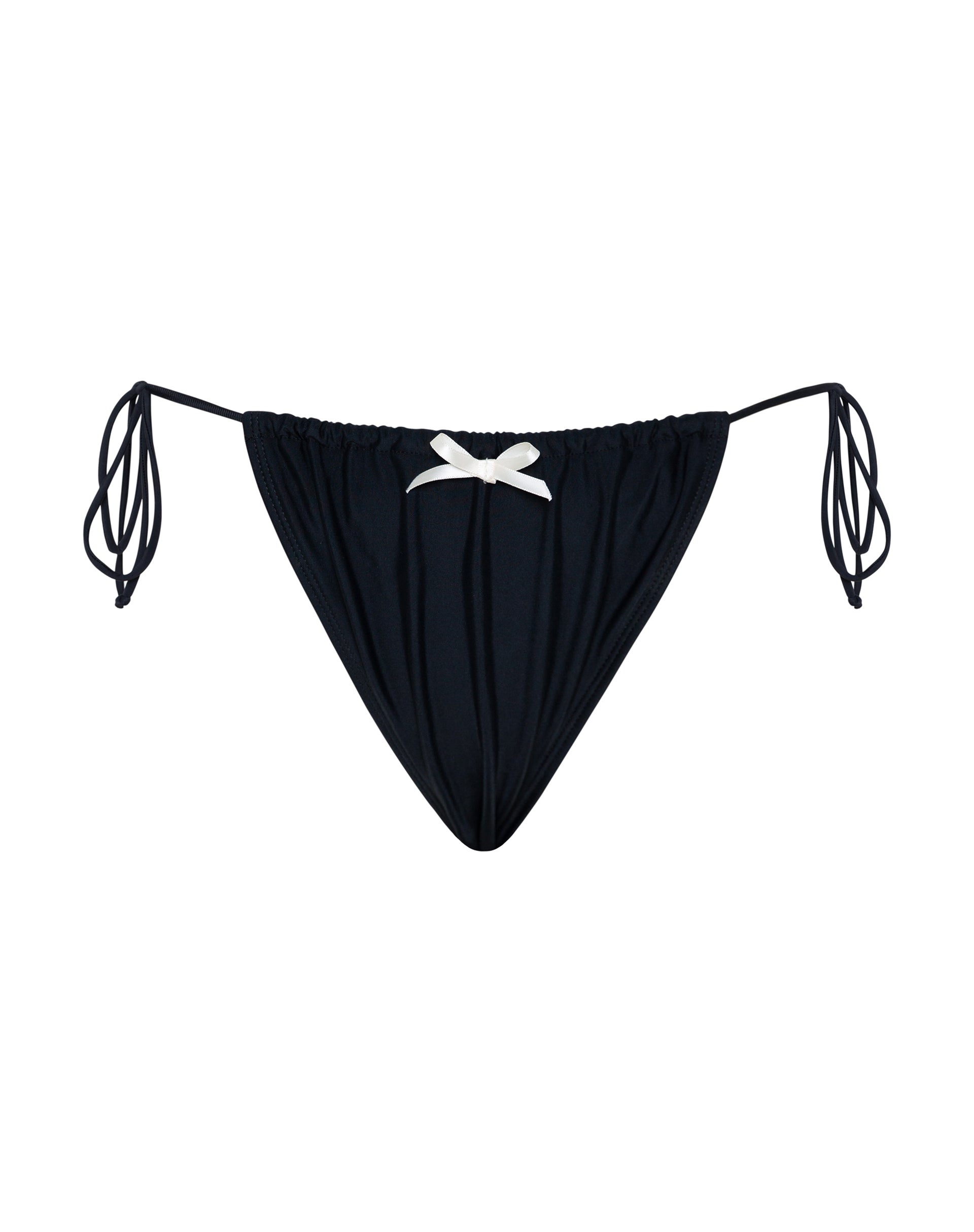 Imagen de la braguita de bikini Leyna negra con lazo marfil