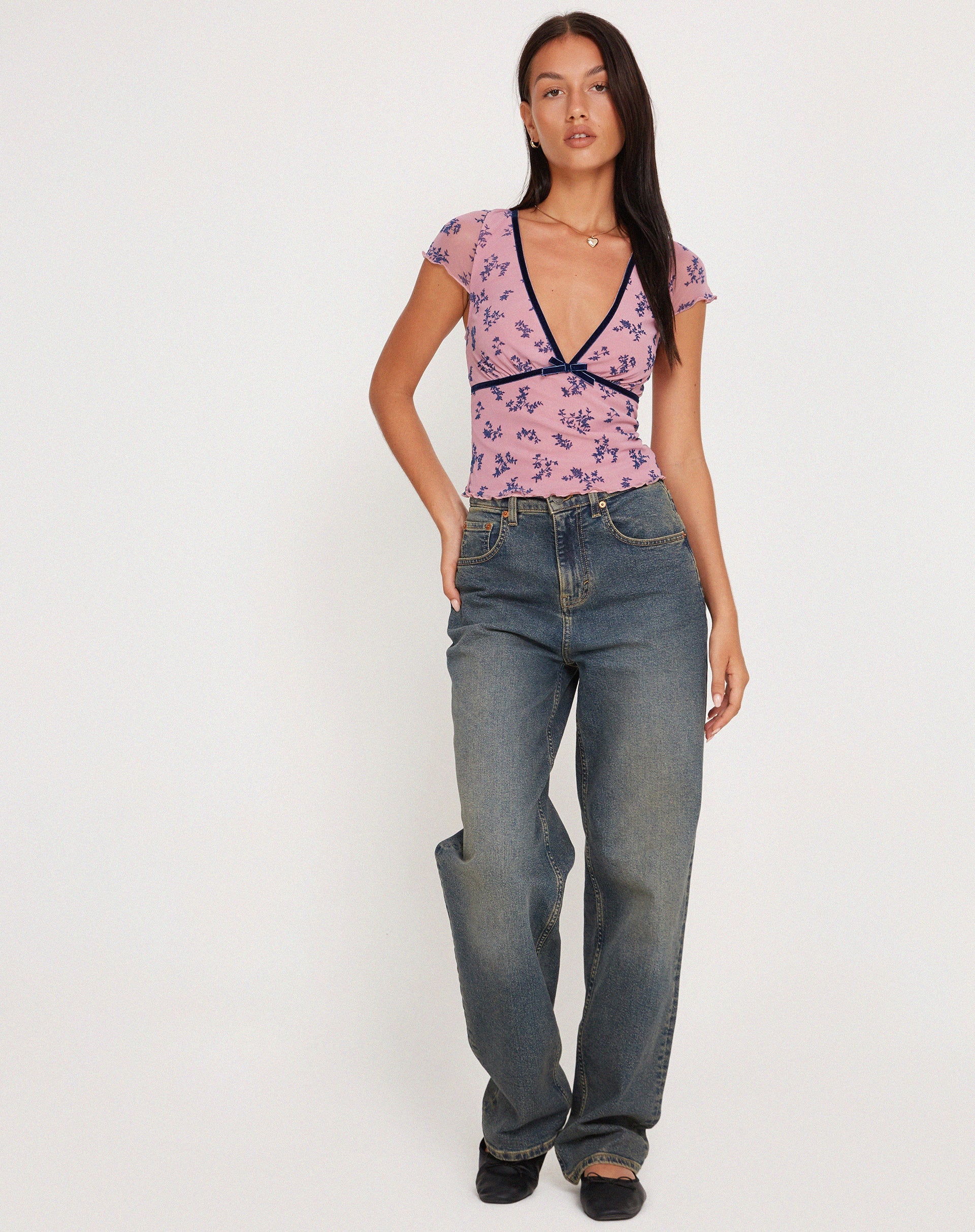 Imagen de Livi Mesh Top en Rosa y Azul Marino Botanist Flocking