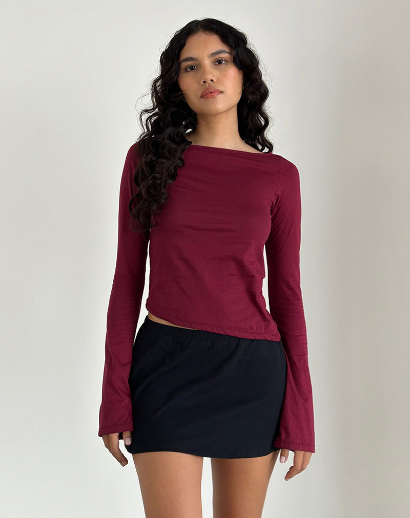 Image of Lunica Long Sleeve Jersey Top in Burgundy