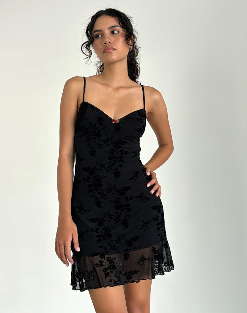 Image of Micaya Mini Dress In Black Botanical Flower