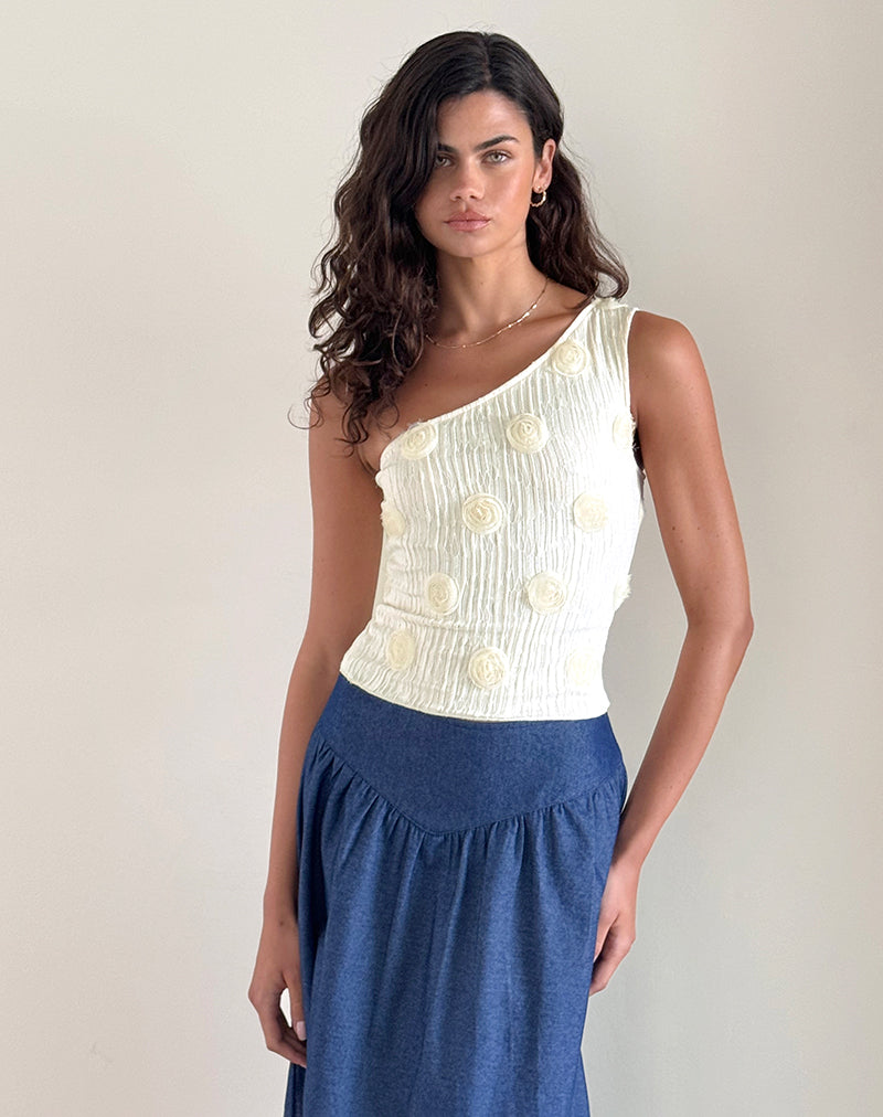 image of Moira One Shoulder Top in Textured Rose Ivory