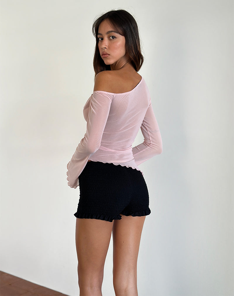 Image of Narcissa Asymmetric Long Sleeve Top in Mesh Baby Pink