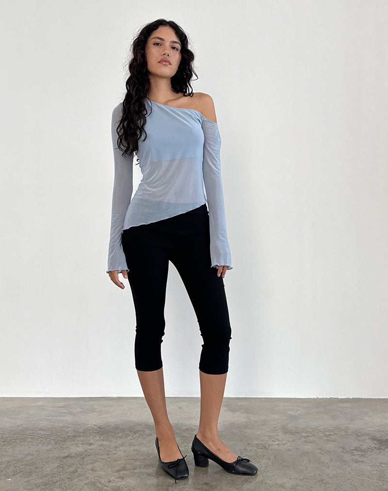 Image of Narcissa Asymmetric Long Sleeve Top in Mesh Light Blue