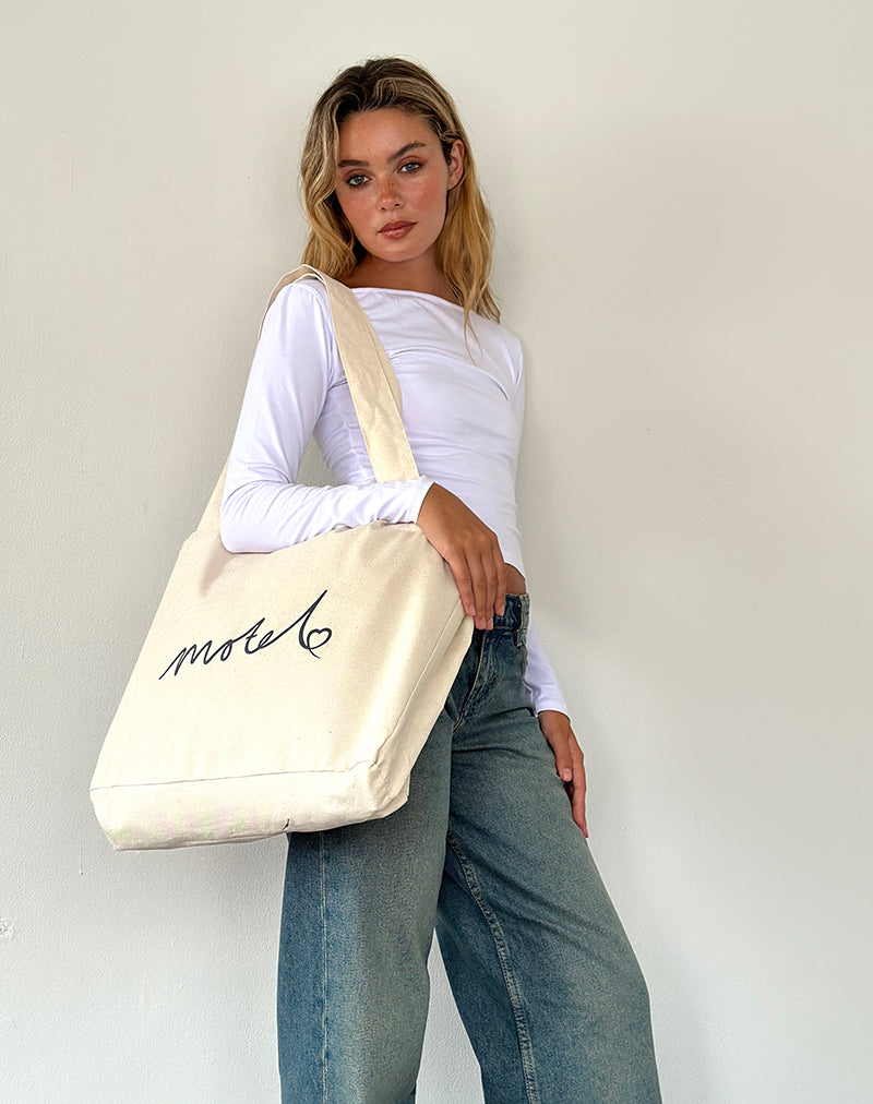 Nola Totebag in Off White with Motel Print