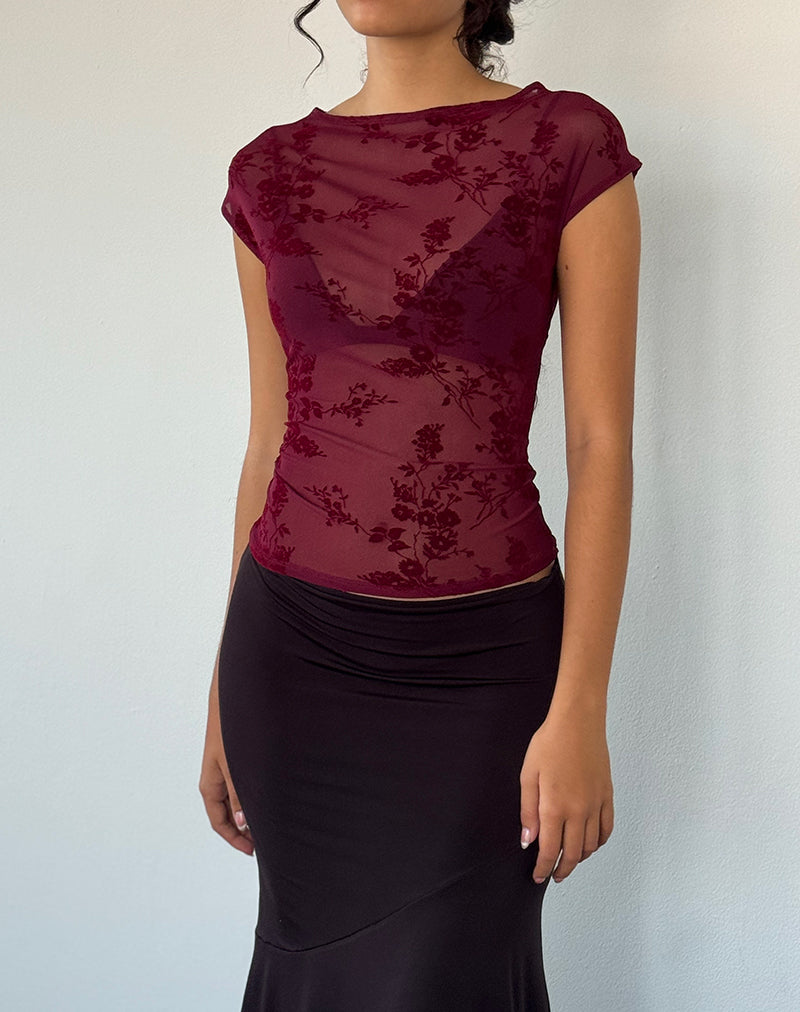 Nova Top in Botanical Flower Maroon