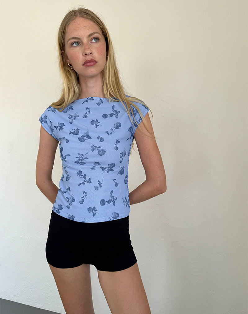 image of Nova Top in Inky Blue Floral Mesh