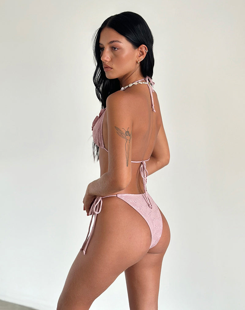 Image of Lentra Ruffle Bikini Bottoms in Broderie Blush Pink